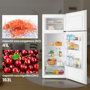 Midea MERT210FGE01 Frigorifero doppia porta 204 L, frigorifero combinato, 176kWh/annum, controllo della temperatura regolabile, Luce LED, Bianco