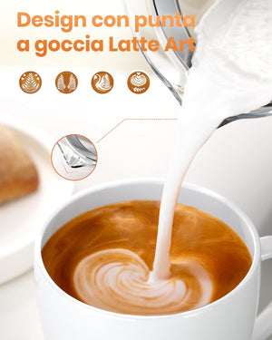 Morpilot Montalatte Elettrico, Montalatte Elettrico in Vetro, 4 in 1 Funzione, Grande Capacità 500 ml, Design Diviso, Adatto per Caffè, Latte Caldo, Cappuccino, Macchiato,ecc.