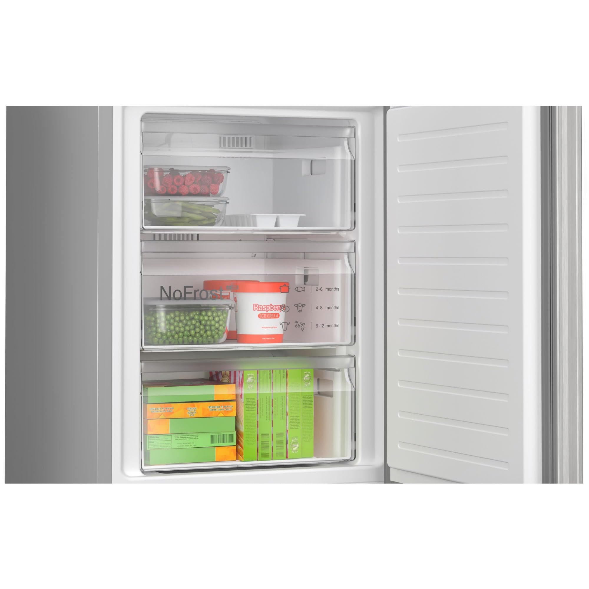 Bosch KGN362LBF, Serie 4, Frigorifero congelatore, 186 x 60 cm, 218 L refrigerante e congelatore da 103 l, effetto acciaio inossidabile, NoFrost, VitaFresh XXL per una maggiore freschezza,