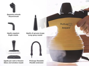 Beper Pulitore a Vapore Igenizzante, Caldaia in Alluminio da 350 Ml, Pulsante Vapore Continuo, Pressione 3.2 Bar, 30 G/Min, Cavo da 3 M Giallo/Nero