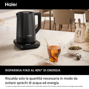 Haier Bollitore I-Master Serie 5, Acciaio inox, Capacità 1,7 L, 7 livelli di temperatura 40-100, Funzione Keep Warm, Bollitura per tazza singola, 2000 W [Nero]