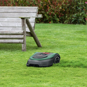 Bosch Home and Garden Indego S+ 500 robot lawnmower (with 18V battery and app function, charging station included, cutting width 19 cm, for lawns up to 500 m², in box), black, green
