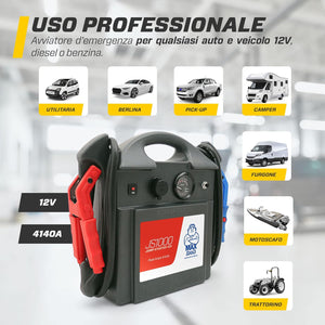 MAXTOOLS JS1000 Avviatore Emergenza Portatile Professionale 1380 A 12 V 22 Ah con 4140 A di Spunto, Jump Starter, Booster, Avviatore Auto con Batteria Piombo AGM e Pinze con Luce LED