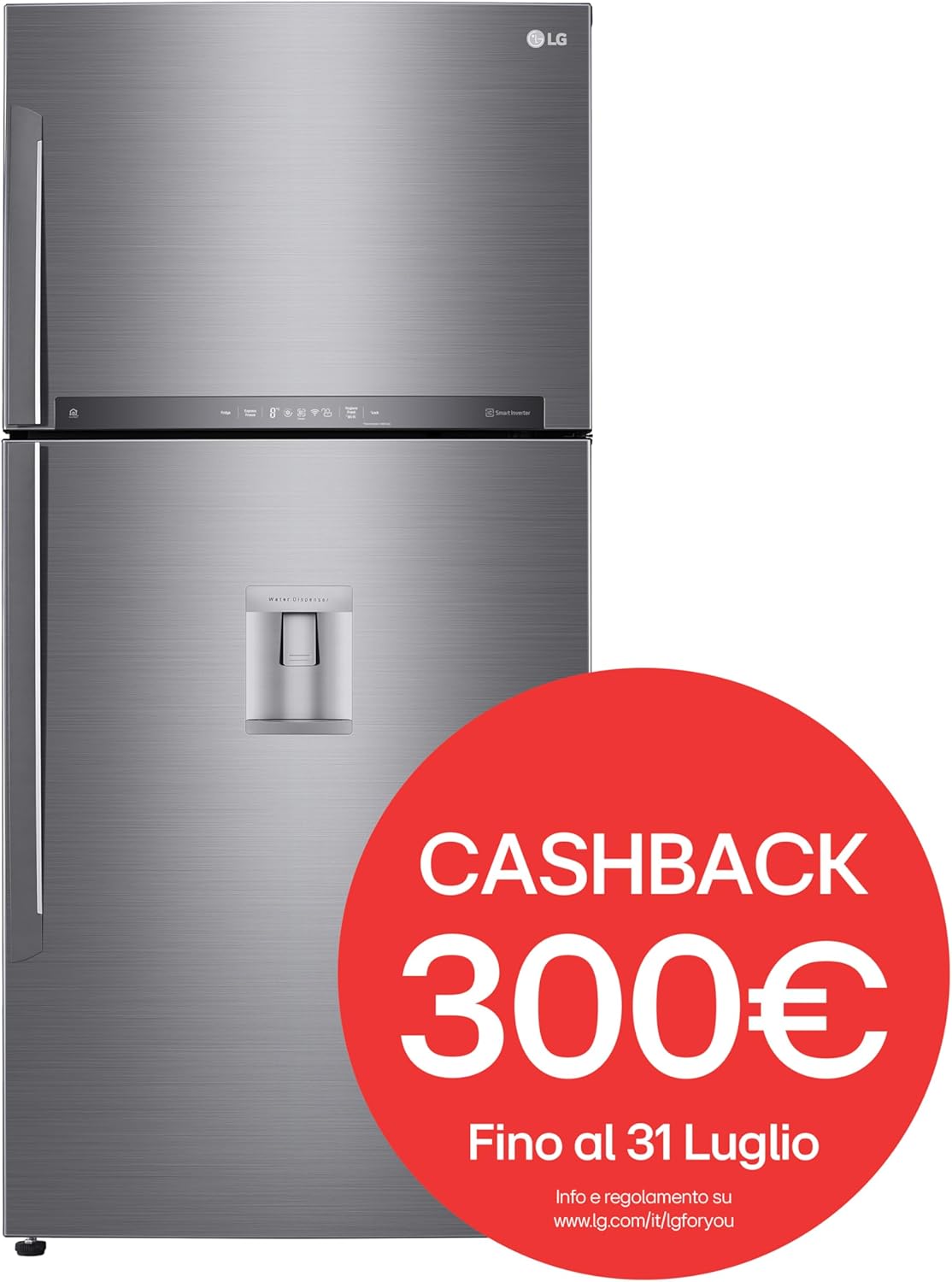 LG GTF916PZPED Frigorifero Doppia Porta, Classe E, 592l, Connettività Wi-fi Con App Thinq, Door Cooling, Gestione Umidità, Frigorifero Con Dispenser Acqua, Inox