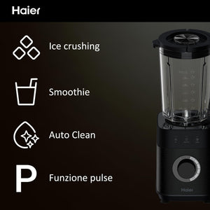 Haier Frullatore I-Master Serie 5, Funzione Ice Crush, Smoothie, 5 velocità variabili, pulizia automatica, caraffa in vetro da 1,7 L, Personal Jug 0,6 1200 W [Nero]