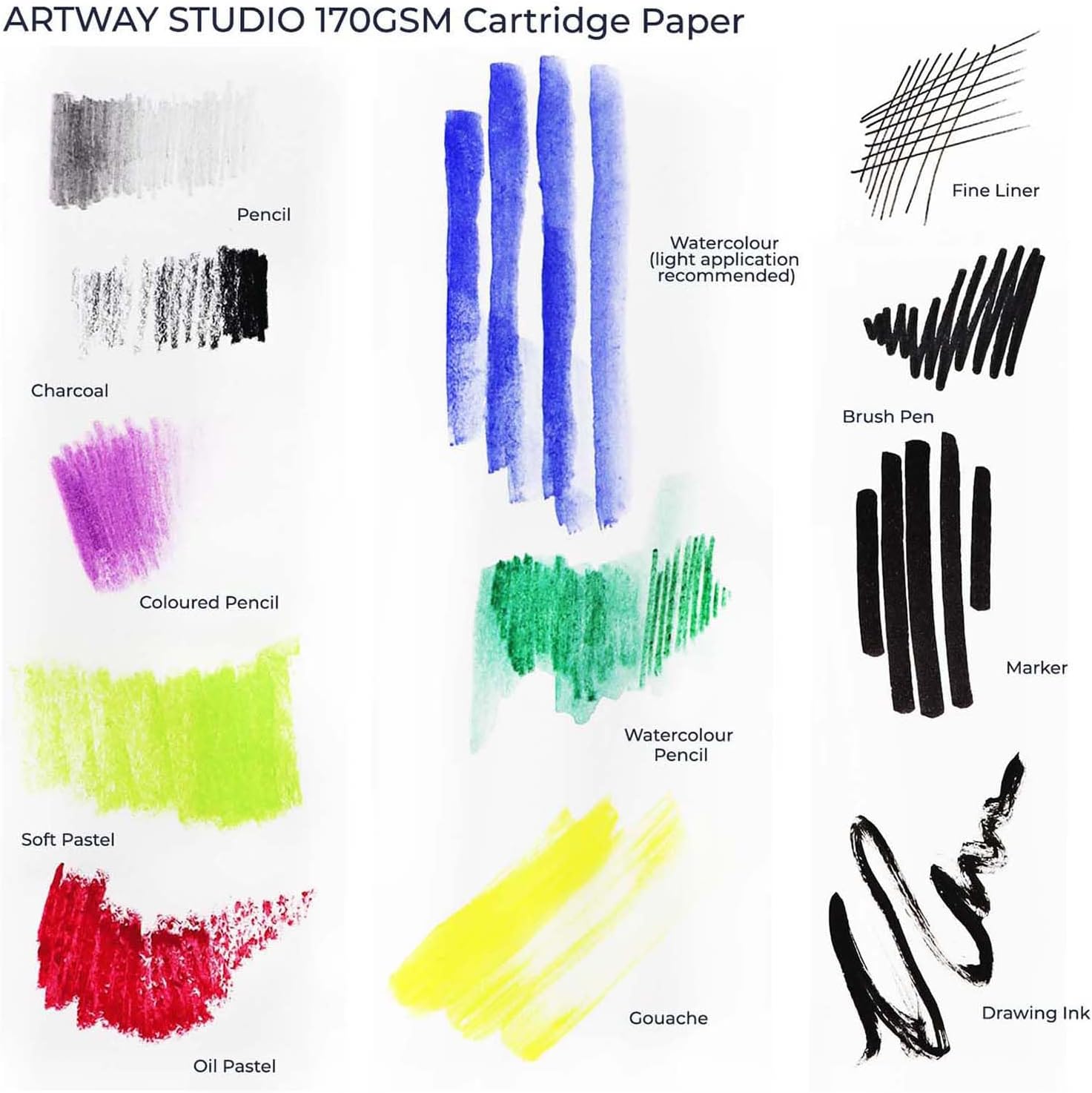 Artway Studio - A1 Carta in cartuccia per disegno - Ideale per applicazioni artistiche a secco - 170gsm - A1 (100 fogli)