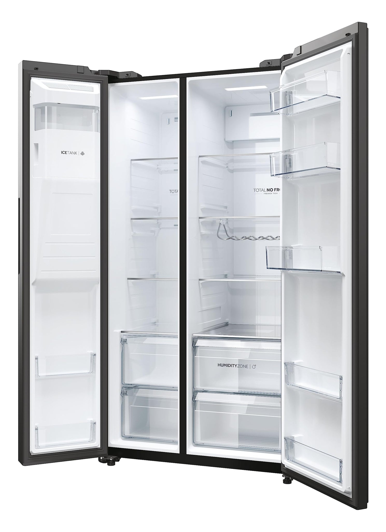Haier Side by Side 90 SERIE 5 Frigorifero Frigorifero/Total No Frost/Smart HON-App/Humidity Zone/XXL Contenuto utile/Silenzioso solo 36 dB (A) / Distributore di acqua e cubetti di ghiaccio / Acciaio inossidabile nero