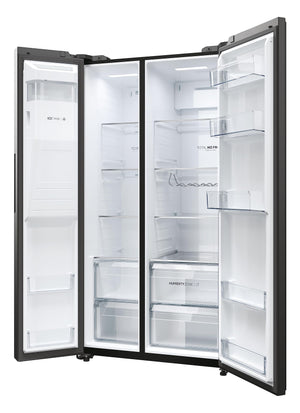 Haier Side by Side 90 SERIE 5 Frigorifero Frigorifero/Total No Frost/Smart HON-App/Humidity Zone/XXL Contenuto utile/Silenzioso solo 36 dB (A) / Distributore di acqua e cubetti di ghiaccio / Acciaio inossidabile nero