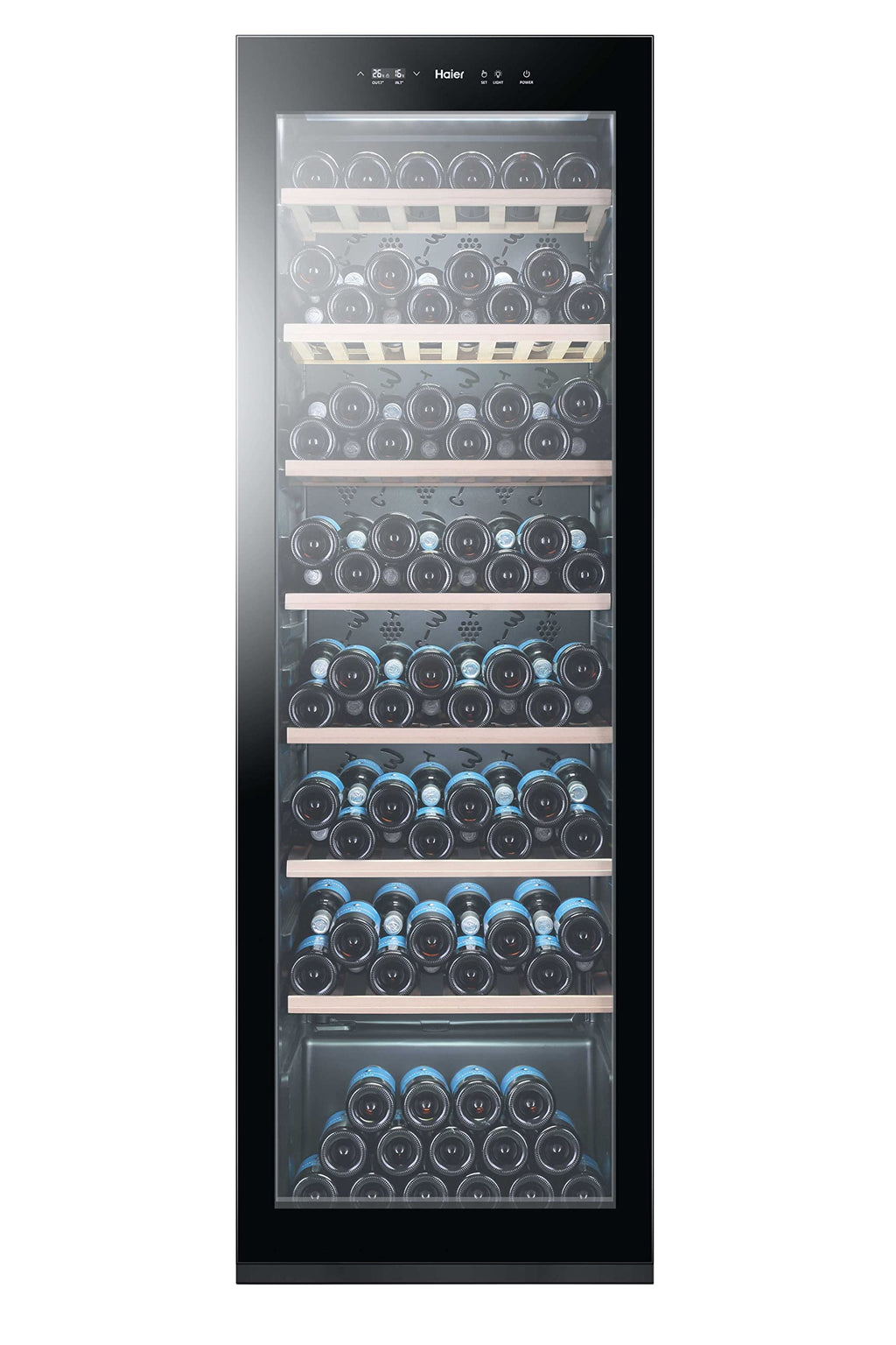 Haier Wine Bank 60 Serie 3 Cantinetta Vino, 171 Bottiglie, 1 Zona, con Vetro Anti-UV e Filtro ai Carboni Attivi, Luci LED, Libera Installazione, Classe G, 59,5 x 63,9 x 185 cm, Nera - WS171GA