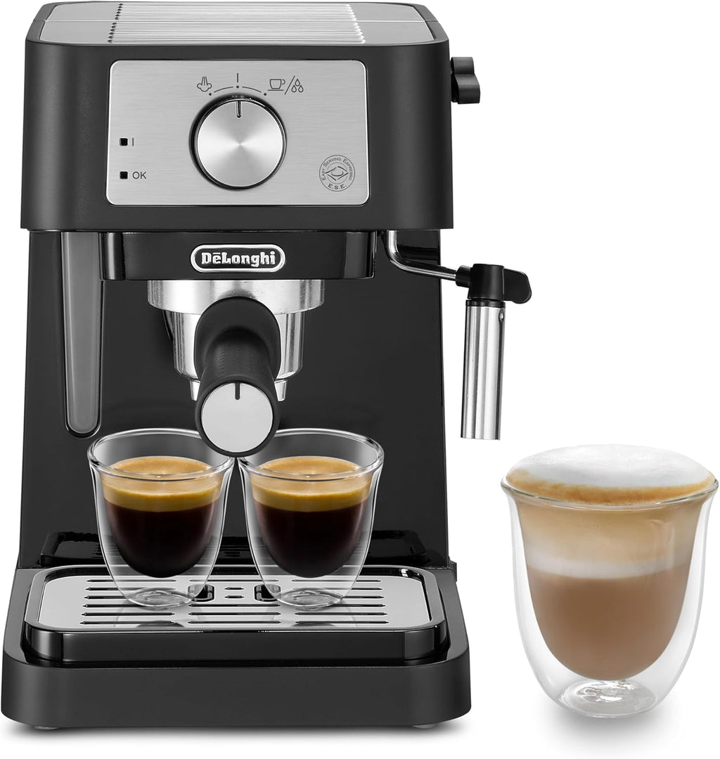 De'Longhi EC260.BK Macchina da Caffè Per Polvere o in Cialde E.S.E., Sistema Latte Manuale, Facile da usare, Serbatoio Estraibile da 1.1 L, Caldaia acciaio inox
