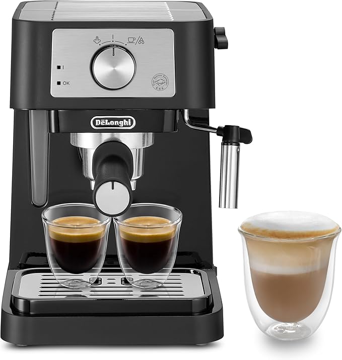 De'Longhi EC260.BK Macchina da Caffè Per Polvere o in Cialde E.S.E., Sistema Latte Manuale, Facile da usare, Serbatoio Estraibile da 1.1 L, Caldaia acciaio inox