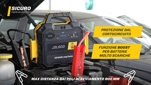MAXTOOLS JSL400 Avviamento d’Emergenza Professionale per Automobile 2400 A per Veicoli Diesel e a Benzina di Grandi Dimensioni, Potente e Sicuro a 12 V, Batteria al Litio Esterna con USB