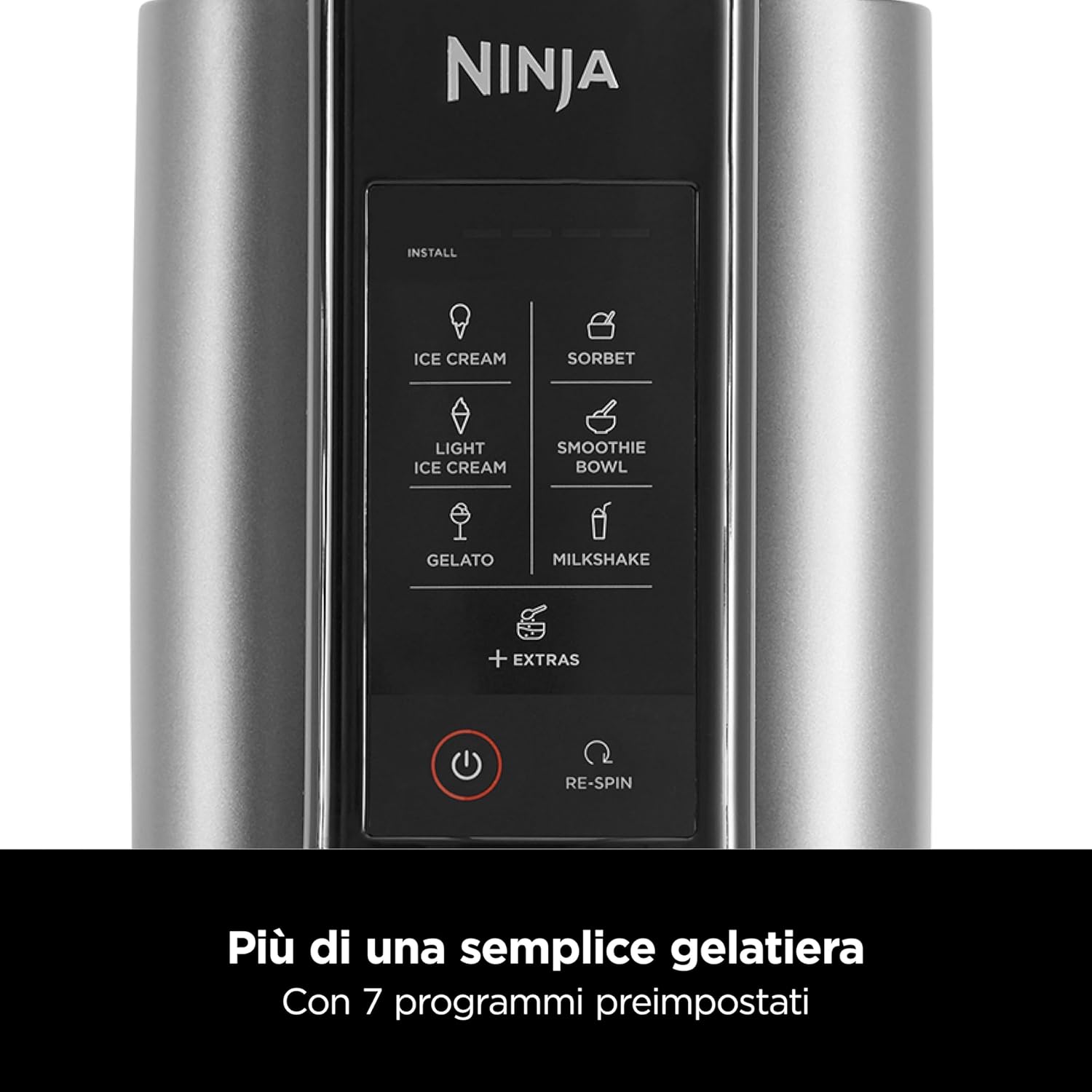 Ninja CREAMi Gelatiera, macchina per gelato e dessert congelati, 1,4 l, 3 vasetti, 7 programmi, per gelati, sorbetti, frullati, frappè, nero/argento, NC300EU