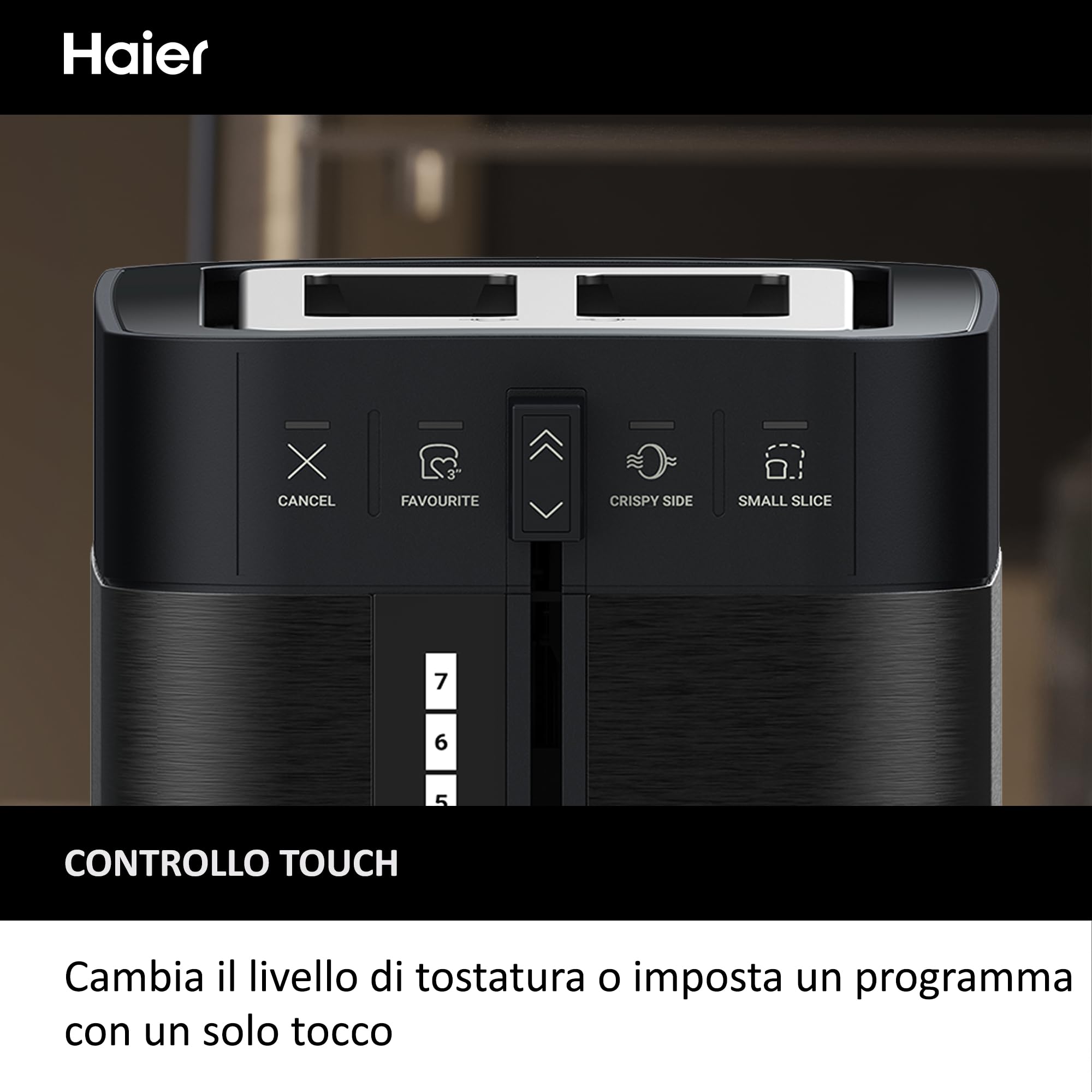 Tostapane I-Master Serie 5 Haier, Acciaio Inossidabile, 2 Fessure Profonde, Leva High Lift, Programmi Dedicati, 1150 W [Nero]