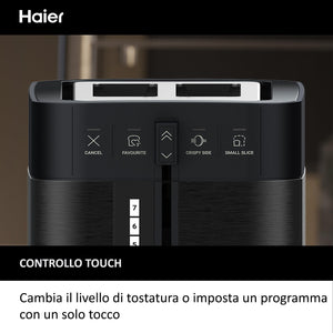 Tostapane I-Master Serie 5 Haier, Acciaio Inossidabile, 2 Fessure Profonde, Leva High Lift, Programmi Dedicati, 1150 W [Nero]