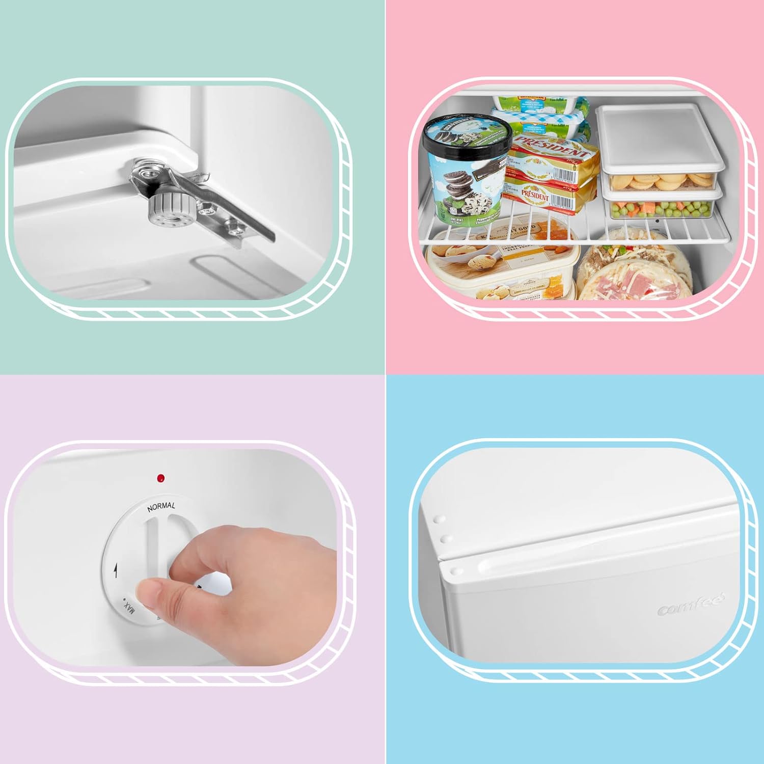 COMFEE' RCU40WH2(E) 31L Congelatore piccolo, Freezer piccolo con porta reversibile, Mini congelatore a 4 stelle, Silenzioso, Per Ufficio, Hotel, Casa, Bianco