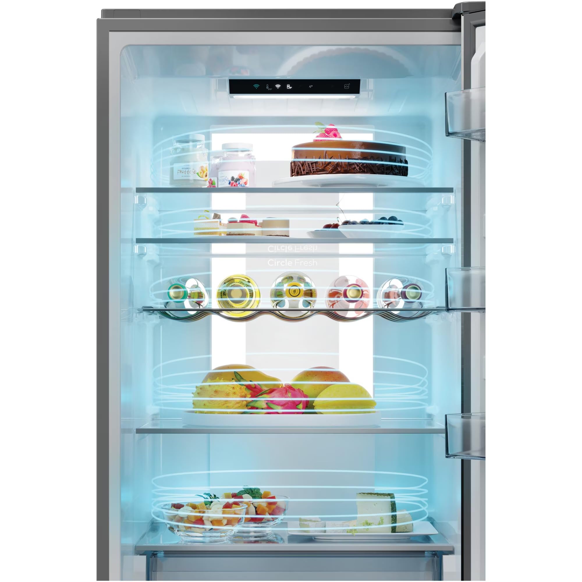 Candy Frigorifero Combinato, 409L, 66.7P x 59.5L x 205A cm, No Frost, Classe E, Inox, Wi-Fi, Display LCD, Installazione Standard