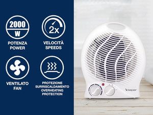 BEPER P203TER201 Termoventilatore da Bagno con Termostato Regolabile - Scaldino Elettrico Bagno Basso Consumo, 2000W