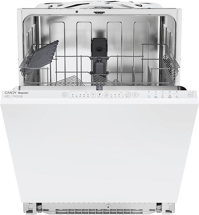 Candy Rapidò CI 3E7L0W, Lavastoviglie Integrabile 60 CM, 13 Servizi, Wi-Fi, 5 programmi, speciale 49', mezza carica, indicatore tempo e sale, 43DB, altezza cestello superiore regolabile, colore bianco