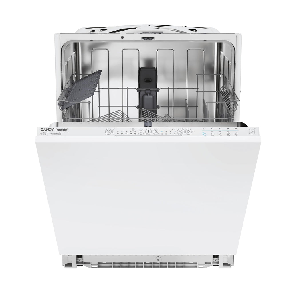 Candy Rapidò CI 3E7L0W, Lavastoviglie Integrabile 60 CM, 13 Servizi, Wi-Fi, 5 programmi, speciale 49', mezza carica, indicatore tempo e sale, 43DB, altezza cestello superiore regolabile, colore bianco