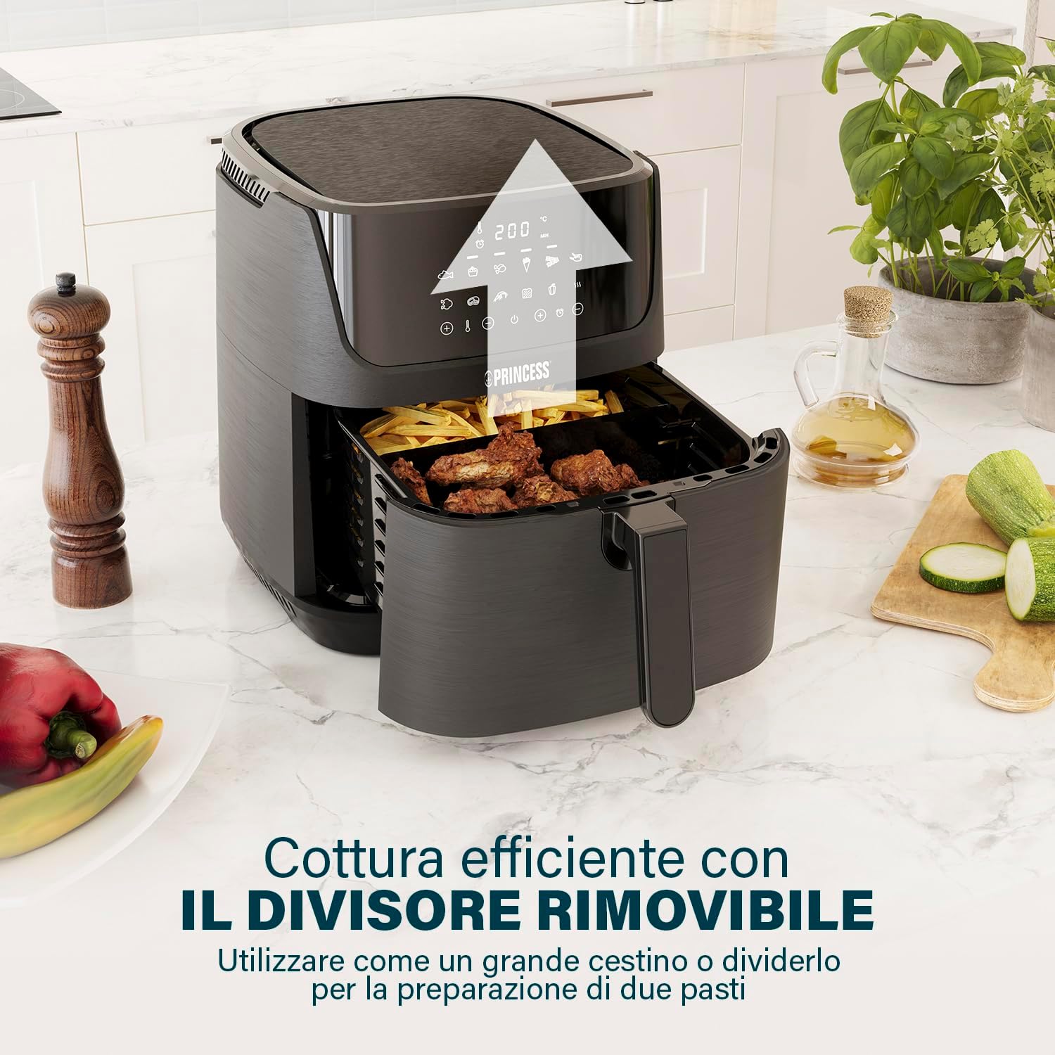 Princess Aerofryer Digitale Family – 5.2 Litri – 1700 W – Controllo digitale con 7 programmi – Teglia per Torte Inclusa – Senza BPA – Nero – 182050