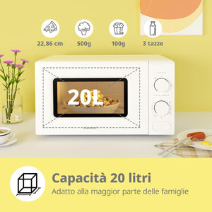 COMFEE' Forno a Microonde Bianco, 20 Litri, 700 W, 5 Livelli di Potenza, Funzione di Scongelamento Rapido, Timer Manuale, Design Compatto-CM-M202CC(WH)