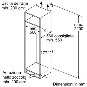 Bosch KIL82NSE0 Serie 2, Frigorifero monoporta da incasso con congelatore, Cassetto Multi Box XXL, Luce LED, Tecnologia Inverter Intelligente, 177.5 x 56 cm, cerniera a traino