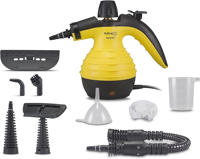 Beper Pulitore a Vapore Igenizzante, Caldaia in Alluminio da 350 Ml, Pulsante Vapore Continuo, Pressione 3.2 Bar, 30 G/Min, Cavo da 3 M Giallo/Nero