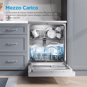 Midea MFD60S121X-IT Lavastoviglie Libera Installazione con 12 coperti, 6 Programmi, Partenza Ritardata, Funzione di Mezzo Carico, 60 cm - Inox