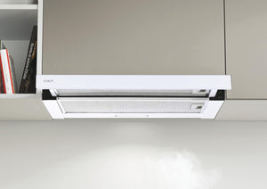 Candy CBT625/2W/1, Campana Telescopica 60 CM, 2 Livelli di Potenza, 332,1M3/H, Filtri al Carbonio, Pannello Alluminio Antigasso, Illuminazione a LED, 64DB, Inox
