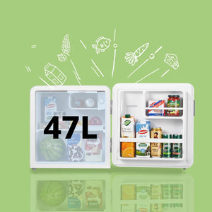 COMFEE' RCD50WH2RT(E) Frigorifero Piccolo 47 Litri, Design Retrò, Mini Frigorifero da Tavolo, Comparto Refrigeratore, Silenzioso, Frigo Bar da Ufficio, Casa, Bianco