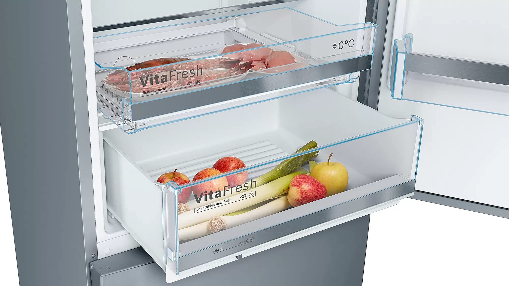 Bosch KGE49AICA Serie 6 - Frigorifero XXL, 201 x 70 cm, extra largo, frigo da 302 l + congelatore da 111 l, VitaFresh, sbrinamento raramente, BigBox spazio per congelatore grande