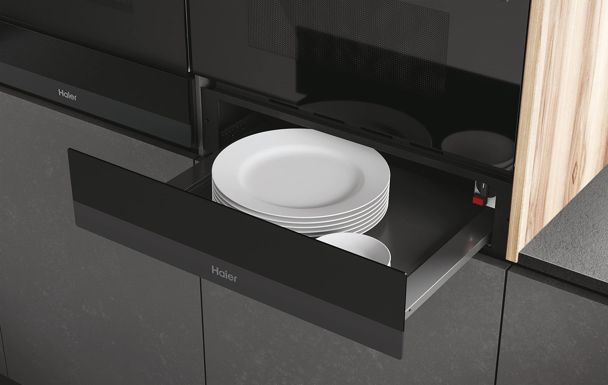 Haier Series 6 HWO15NWD6XB1 - Cassetto scaldavivande, capacità 20 l, 6 servizi, 5 funzioni, telecomando interno temperatura, temperatura da 30 a 70 gradi, trattamento anti-impronte, elettrico, 420 W