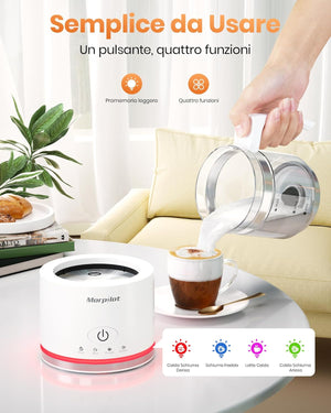 Morpilot Montalatte Elettrico, Montalatte Elettrico in Vetro, 4 in 1 Funzione, Grande Capacità 500 ml, Design Diviso, Adatto per Caffè, Latte Caldo, Cappuccino, Macchiato,ecc.