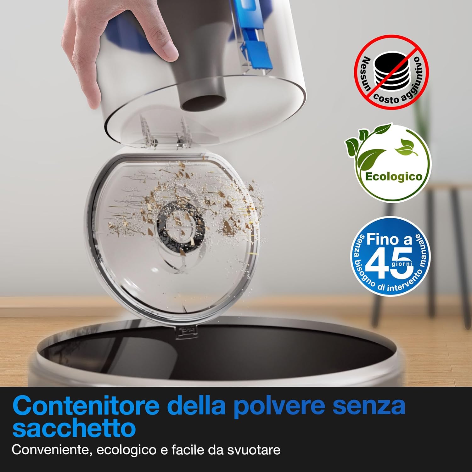 ECOVACS DEEBOT N20e Plus Robot Aspirapolvere, 10000 Pa, Pulizia Senza Sforzo per 45 Giorni, Spazzola Antigroviglio, Durata 350 min, Arrampicata da 20 mm