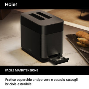 Tostapane I-Master Serie 5 Haier, Acciaio Inossidabile, 2 Fessure Profonde, Leva High Lift, Programmi Dedicati, 1150 W [Nero]