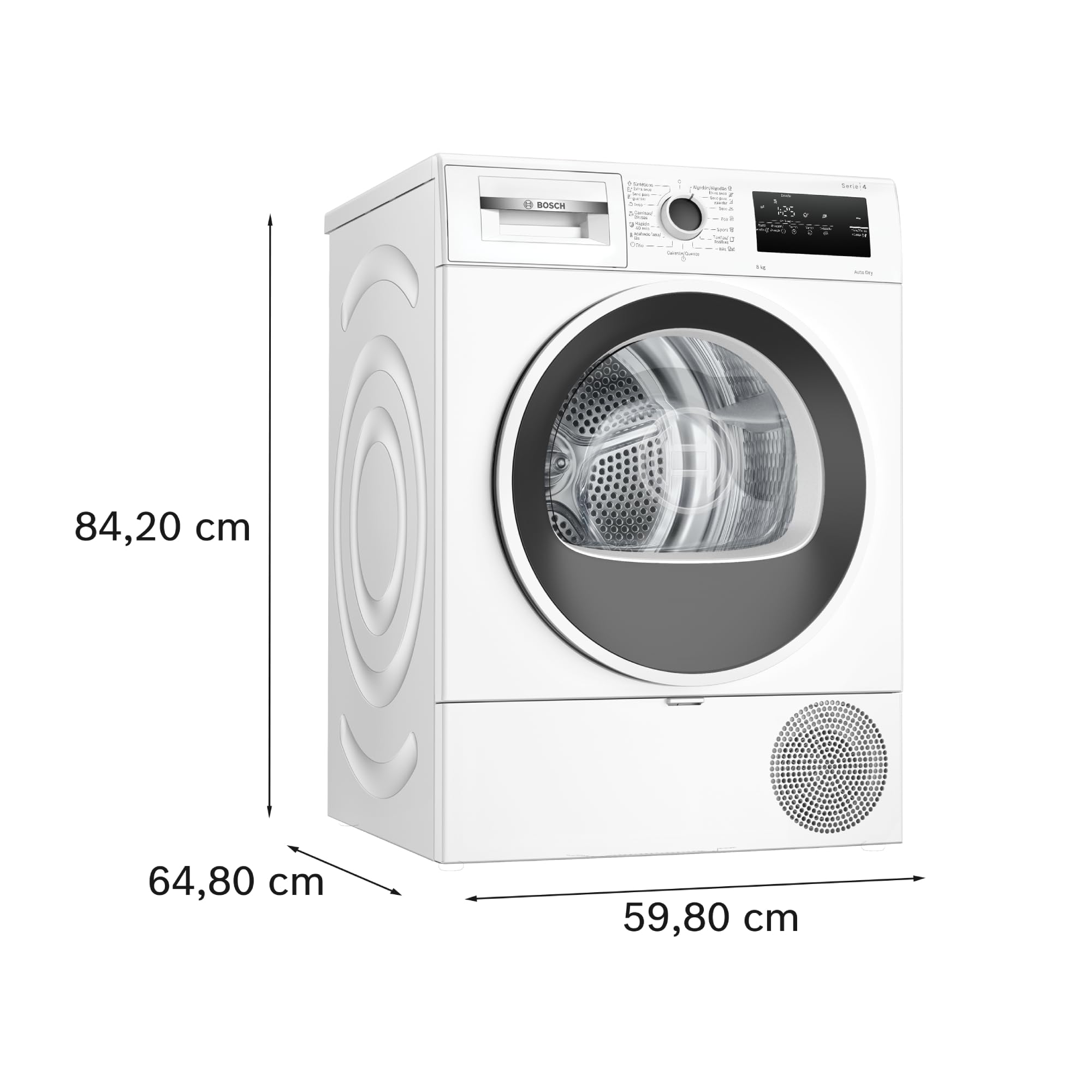 Bosch - Asciugatrice con pompa di calore, 8 kg, serie 4, Easy Clean, AutoDry, Antirughe, Bianco, WTR85V00ES