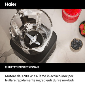 Haier Frullatore I-Master Serie 5, Funzione Ice Crush, Smoothie, 5 velocità variabili, pulizia automatica, caraffa in vetro da 1,7 L, Personal Jug 0,6 1200 W [Nero]