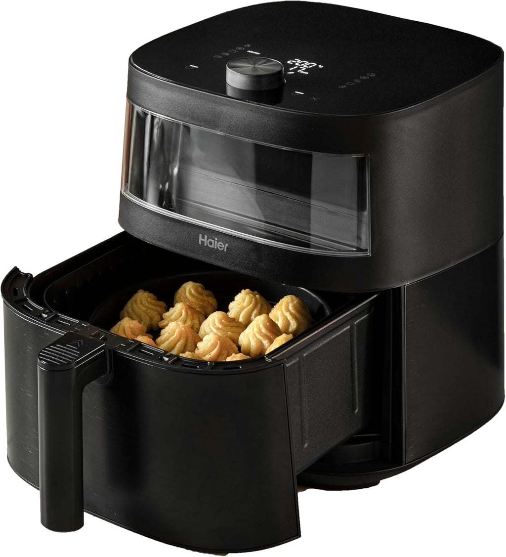 Haier Friggitrice ad aria I-Master, 6 in 1 con display touch, cuoci, arrostisci, griglia, scongela, capacità 5 litri per un massimo di 4 persone, [Nero]