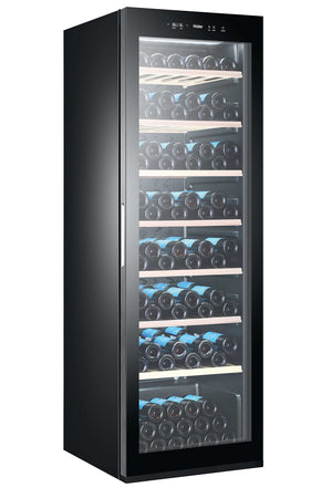 Haier Wine Bank 60 Serie 3 Cantinetta Vino, 171 Bottiglie, 1 Zona, con Vetro Anti-UV e Filtro ai Carboni Attivi, Luci LED, Libera Installazione, Classe G, 59,5 x 63,9 x 185 cm, Nera - WS171GA