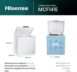 Hisense MCF141E Congelatore a pozzo, illuminazione Led, super silenzioso 40 db, 142L, classe E