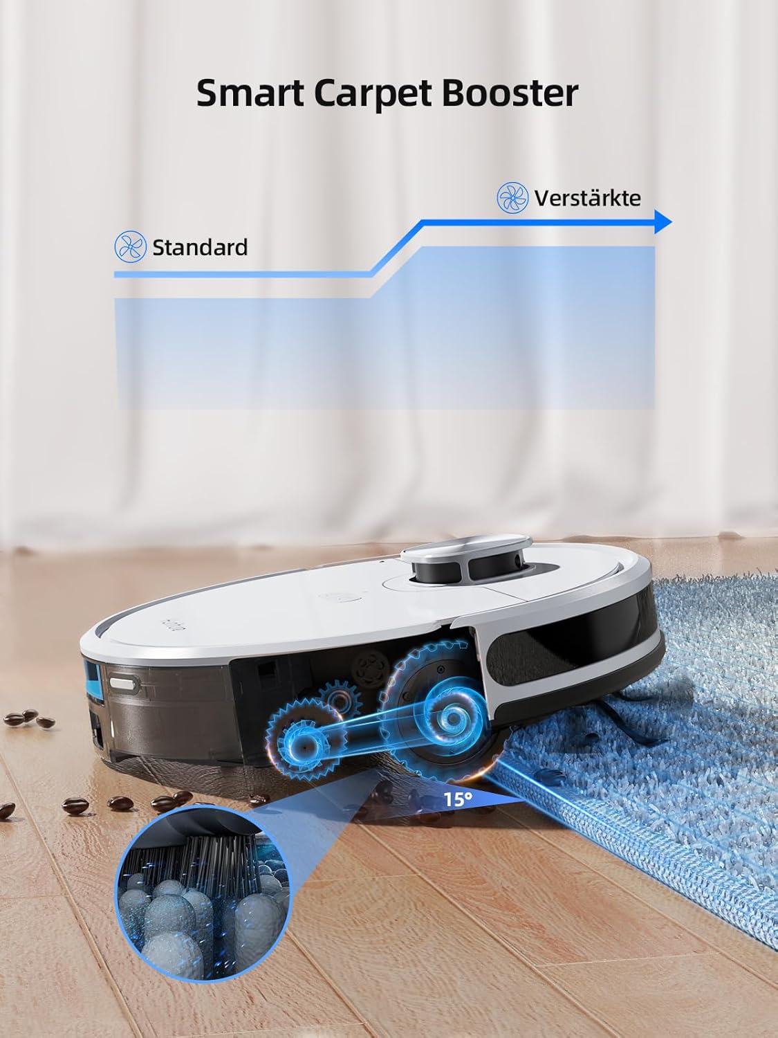 HONITURE Robot aspirapolvere Q6 SE, robot aspirapolvere 3500Pa con schede memorizzate, ideale per peli di animali, tappeti e pavimenti duri, durata 200 minuti (con stazione di aspirazione da 2,5 l)