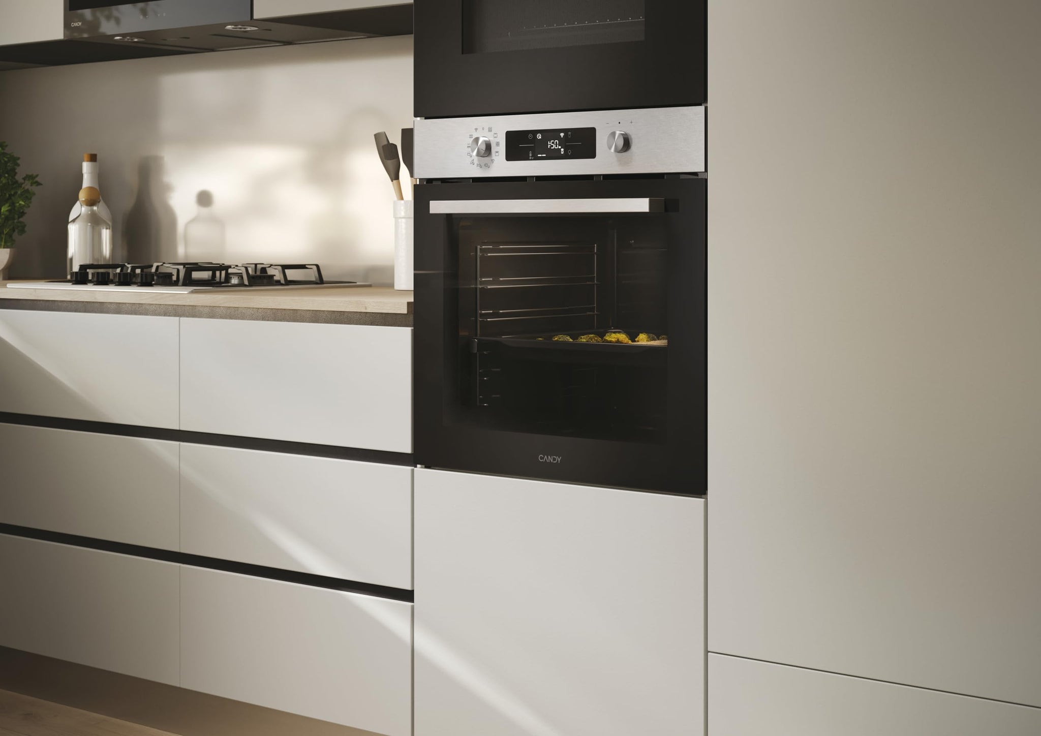 Candy C-Bake 800 CA6 NP5B3EHTX, forno multifunzione, 78 l, Wi-Fi, 2 vassoi 1 griglia, pulizia idrolitica, convezione+ventilatore Snapfix, 12 funzioni, comandi push&pull, porta 2 vetri, nero inox