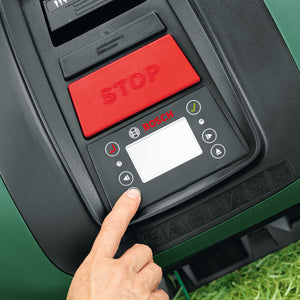 Bosch Home and Garden Indego S+ 500 robot lawnmower (with 18V battery and app function, charging station included, cutting width 19 cm, for lawns up to 500 m², in box), black, green