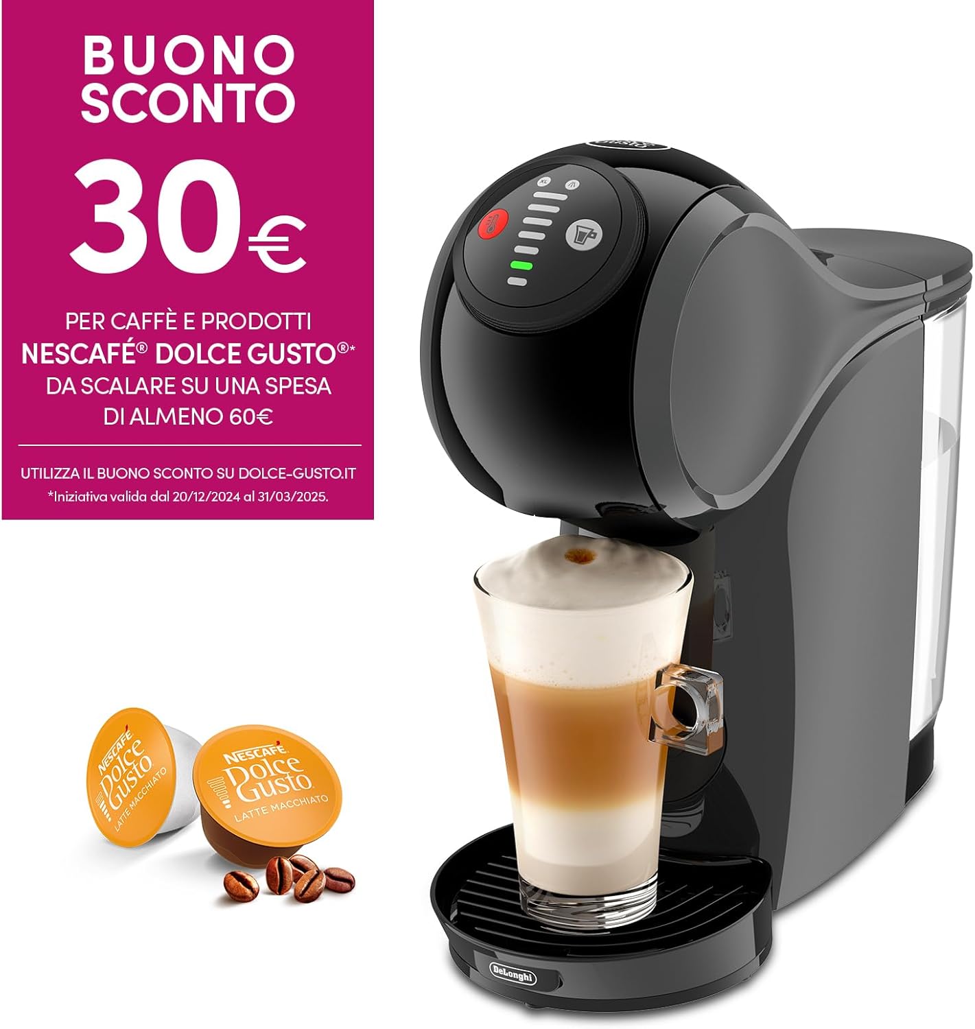NESCAFÉ DOLCE GUSTO De'Longhi Genio S, Macchina per Caffè Espresso e Altre bevande in capsula, Automatica, Antracite
