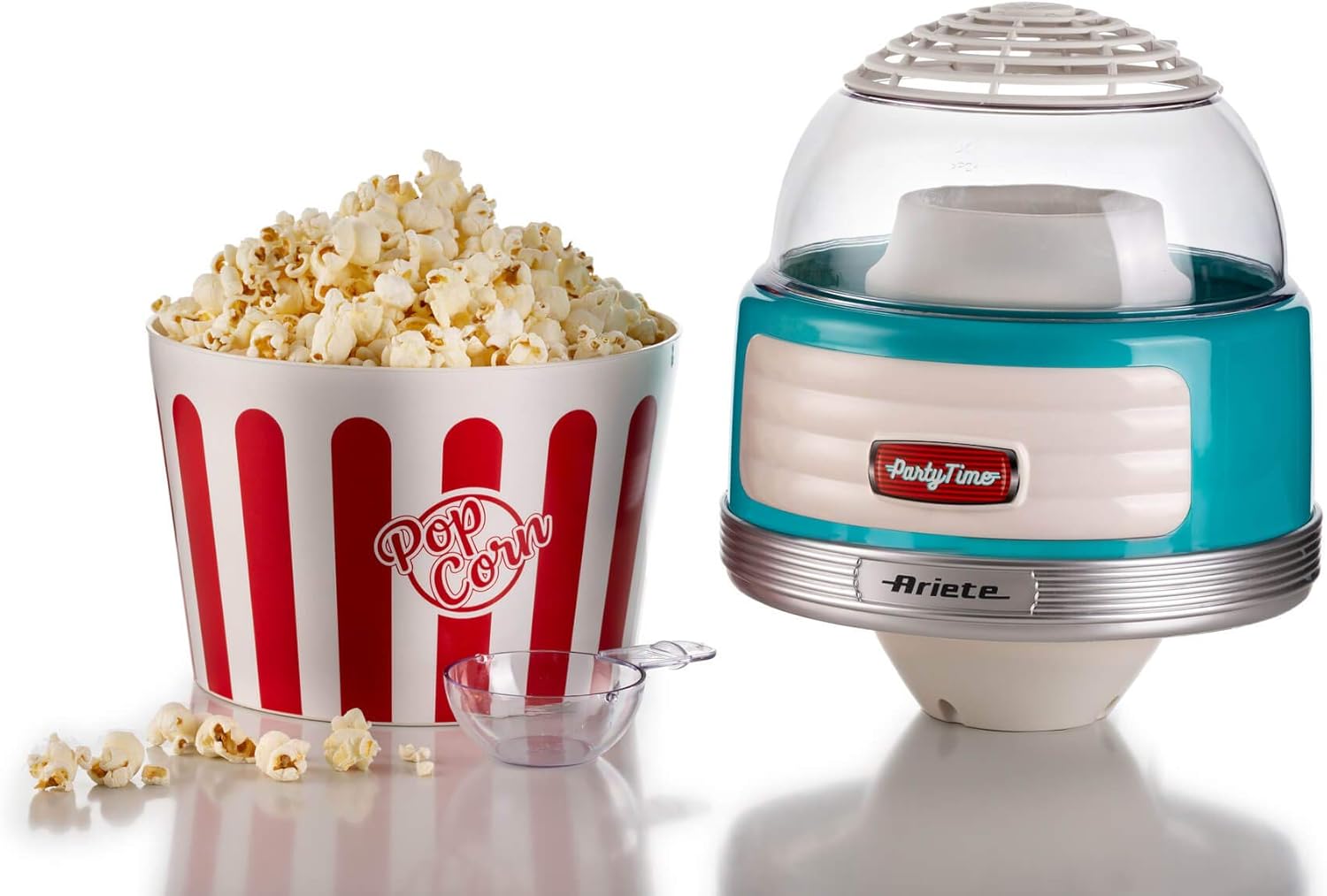 Ariete 2957 Pop Corn XL Party Time - Macchina per Popcorn - Scoppia 60gr di Mais in 2 minuti ad Aria Calda - Ciotola Estraibile - 1100 Watt - Azzurro
