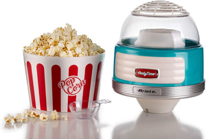 Ariete 2957 Pop Corn XL Party Time - Macchina per Popcorn - Scoppia 60gr di Mais in 2 minuti ad Aria Calda - Ciotola Estraibile - 1100 Watt - Azzurro