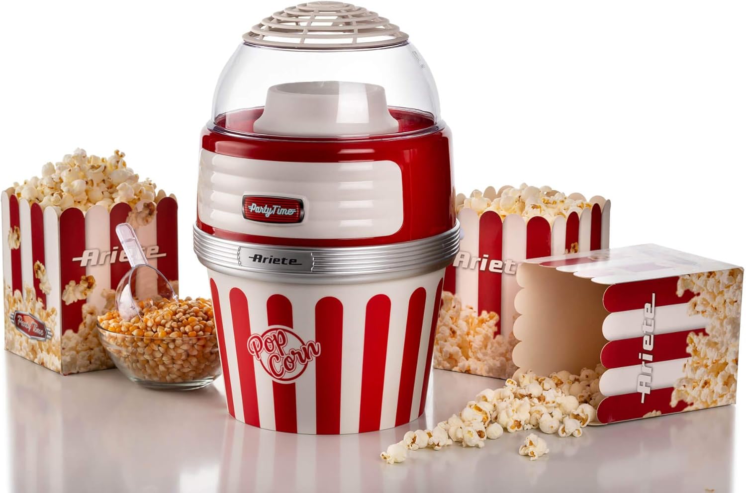 Ariete 2957 Pop Corn XL Party Time - Macchina per Popcorn - Scoppia 60gr di Mais in 2 minuti con Aria Calda - Ciotola Estraibile - 1100 Watt - Rosso