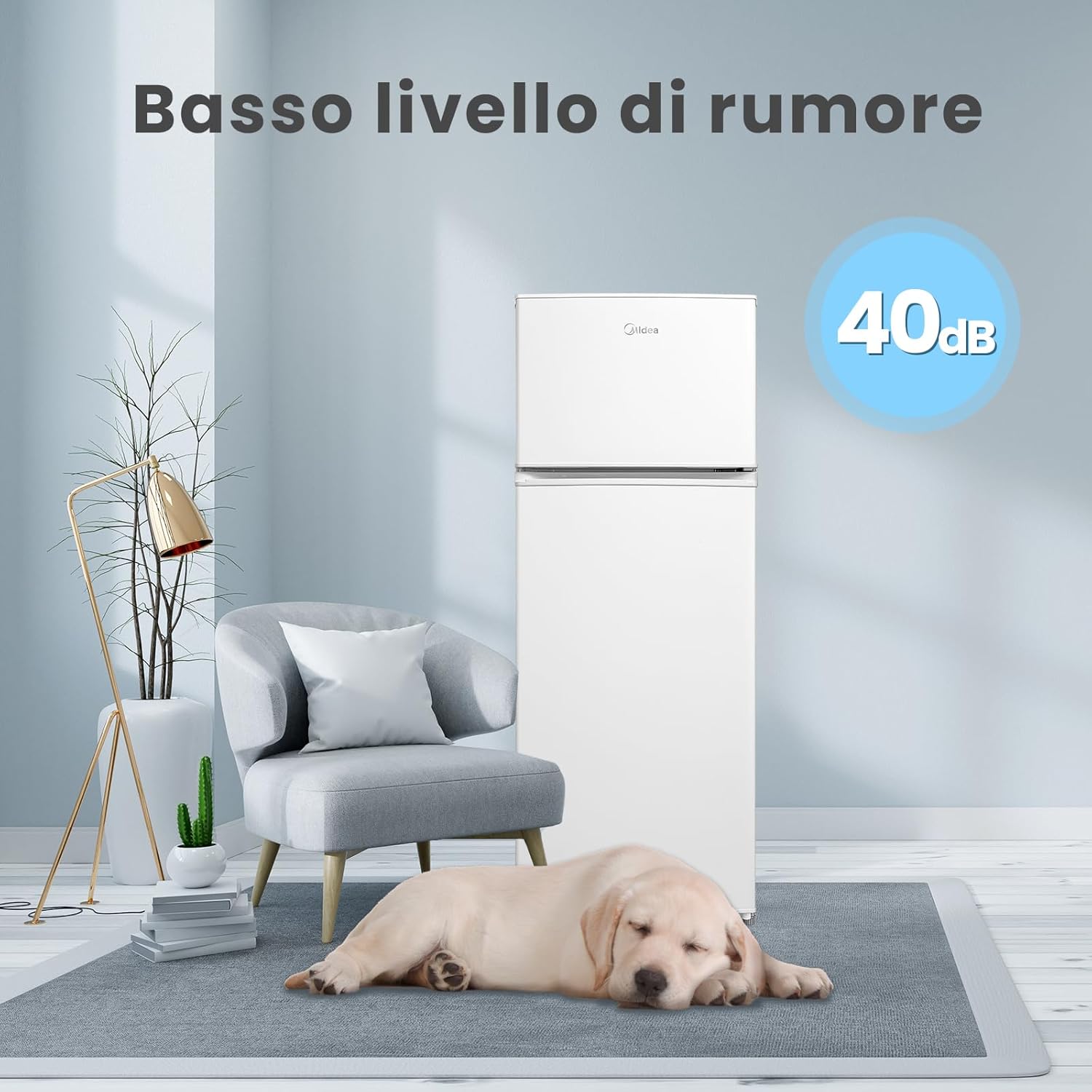 Midea MERT210FGE01 Frigorifero doppia porta 204 L, frigorifero combinato, 176kWh/annum, controllo della temperatura regolabile, Luce LED, Bianco