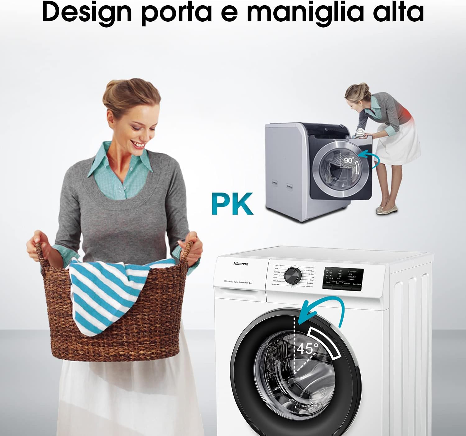 Hisense WFVC6010E - Lavatrice a Carica Frontale 6 Kg, 1000 rpm, 15 Programmi, Display LED, Programma Rapido, Partenza Ritardata, Child Lock